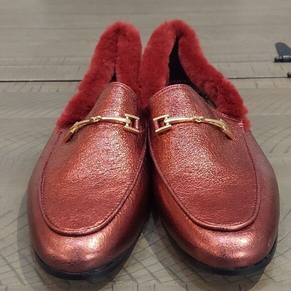 Sam Edelman Loraine Leather Faux Fur Burgundy Loafers - Picture 12 of 14